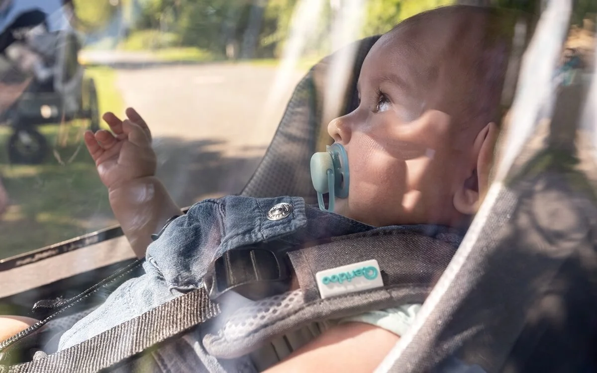 Kind im Qeridoo Kinderanhänger