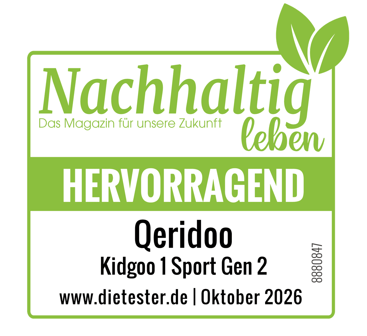 Nachhaltig leben: Hervorragend für den Qeridoo Kidgoo 1 Sport Gen 2, Oktober 2026, Kennnummer 880847